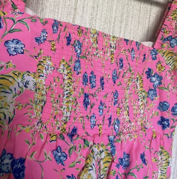 Lilly Pulitzer 10 Kay Babydoll Dress Prosecco Pink Tigress Garden Puffy Sleeves - Picture 12 of 12